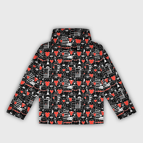 Женская ветровка Черные котики держат сердечки паттерн / 3D-Белый – фото 2