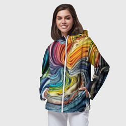Ветровка с капюшоном женская Красочная джинсовая воронка, цвет: 3D-белый — фото 2