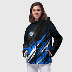 Ветровка с капюшоном женская БМВ - синий гексагон, цвет: 3D-черный — фото 2