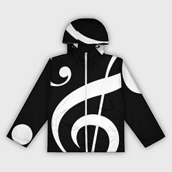 Ветровка с капюшоном женская Скрипичный и басовый ключи - белые на чёрном, цвет: 3D-белый