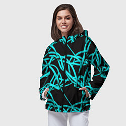 Ветровка с капюшоном женская Ярко голубые линии, цвет: 3D-черный — фото 2