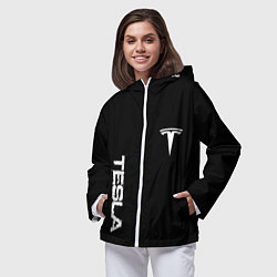 Ветровка с капюшоном женская Tesla logo white, цвет: 3D-белый — фото 2