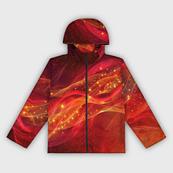 Ветровка с капюшоном женская Красные и оранжевые линии с золотым блеском, цвет: 3D-черный