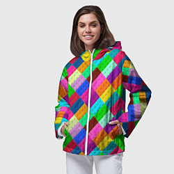Ветровка с капюшоном женская Блоки цветового конструктора, цвет: 3D-белый — фото 2