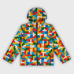 Ветровка с капюшоном женская Разноцветные квадратные плитки, цвет: 3D-черный
