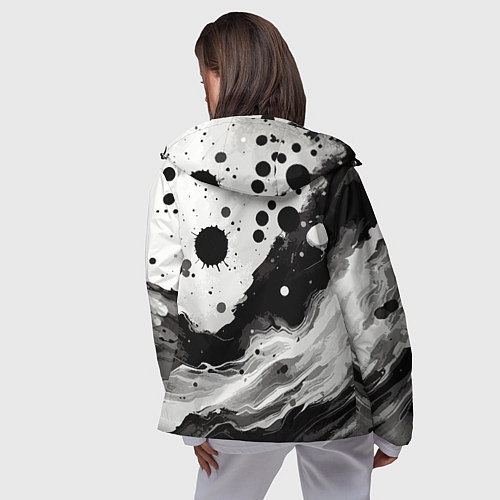 Женская ветровка Чёрно-белая абстракция - кляксы / 3D-Черный – фото 4