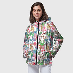 Ветровка с капюшоном женская Узорчатый заяц, цвет: 3D-черный — фото 2