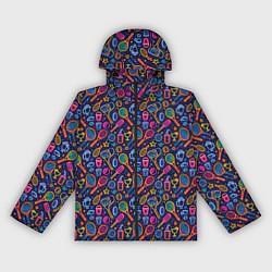 Ветровка с капюшоном женская Яркий неоновый принт спортивный, цвет: 3D-черный