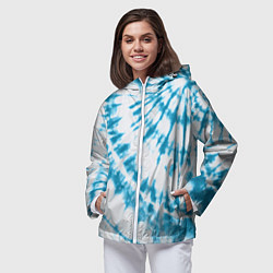 Ветровка с капюшоном женская Тай-дай бело-синий, цвет: 3D-белый — фото 2