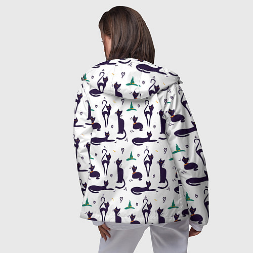Женская ветровка Узор из черных магических кошек / 3D-Черный – фото 4