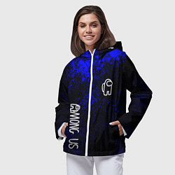 Ветровка с капюшоном женская Among us краски синий, цвет: 3D-белый — фото 2