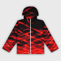 Ветровка с капюшоном женская Красные абстрактные полосы на чёрном фоне, цвет: 3D-белый