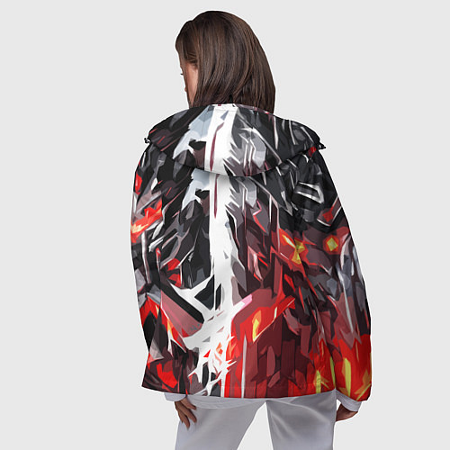 Женская ветровка Красная каменная абстракция и белая полоса / 3D-Черный – фото 4