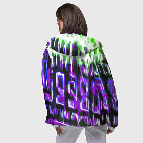 Женская ветровка Фиолетово-зелёная абстракция на чёрном фоне / 3D-Черный – фото 4