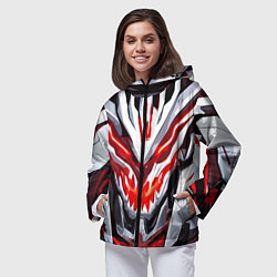 Ветровка с капюшоном женская Абстрактный красный кибер демон, цвет: 3D-черный — фото 2