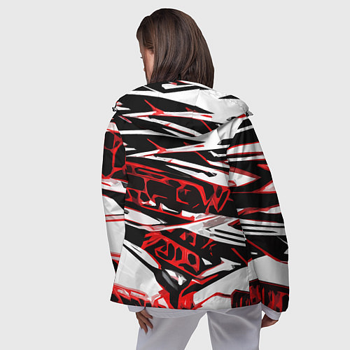 Женская ветровка Красно-чёрная агрессивная абстракция на белом фоне / 3D-Черный – фото 4