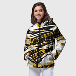 Ветровка с капюшоном женская Жёлто-чёрная агрессивная абстракция на белом фоне, цвет: 3D-черный — фото 2
