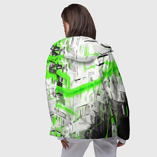 Женская ветровка Бело-зелёная абстракция на чёрном фоне / 3D-Черный – фото 4