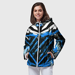 Ветровка с капюшоном женская Blue and white abstraction on a black background, цвет: 3D-белый — фото 2