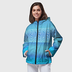 Ветровка с капюшоном женская Синие и белые волны, цвет: 3D-черный — фото 2