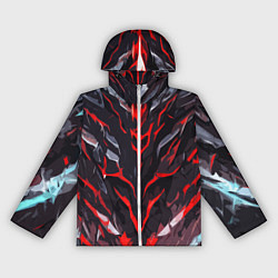 Ветровка с капюшоном женская Красные адские полосы на чёрном фоне, цвет: 3D-белый