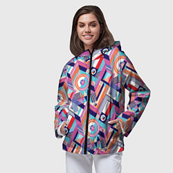 Ветровка с капюшоном женская Зигзаги в геометрии, цвет: 3D-черный — фото 2