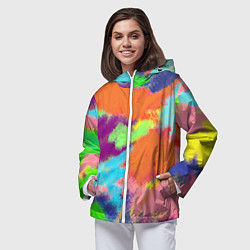 Ветровка с капюшоном женская Яркие пятна мелками - текстура, цвет: 3D-белый — фото 2