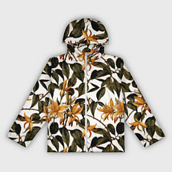 Ветровка с капюшоном женская Желтые ретро цветы, цвет: 3D-белый