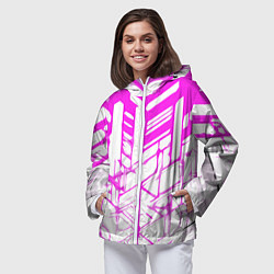 Ветровка с капюшоном женская Агрессивные розовые полосы на белом фоне, цвет: 3D-белый — фото 2