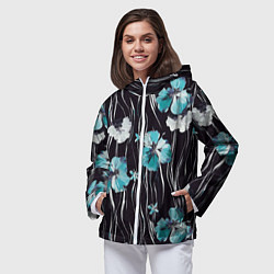 Ветровка с капюшоном женская Цветы и волнообразные линии, цвет: 3D-белый — фото 2