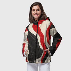 Ветровка с капюшоном женская Абстрактные волнистые полосы, цвет: 3D-черный — фото 2
