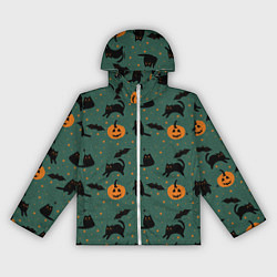Ветровка с капюшоном женская Хэллоуин и черный кот, цвет: 3D-белый