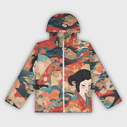 Женская ветровка Японский орнамент с девушкой