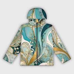 Ветровка с капюшоном женская Бирюзовый с белым растительный узор в мягких тонах, цвет: 3D-черный