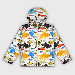 Ветровка с капюшоном женская Аквариумные рыбки паттерн, цвет: 3D-белый