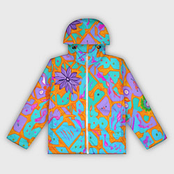 Ветровка с капюшоном женская Яркая абстракция цветы, цвет: 3D-белый