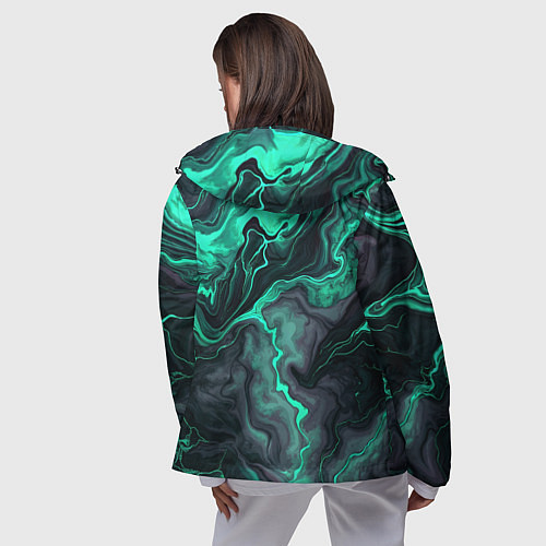 Женская ветровка Бирюзовый мрамор на черном фоне / 3D-Черный – фото 4