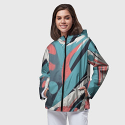Ветровка с капюшоном женская Граффити в пастельных тонах абстракция, цвет: 3D-черный — фото 2