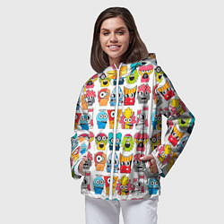 Ветровка с капюшоном женская Разноцветные монстрики паттерн, цвет: 3D-белый — фото 2