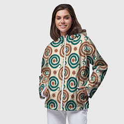 Ветровка с капюшоном женская Паттерн со змеями защищающими луну и солнце, цвет: 3D-белый — фото 2