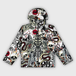 Ветровка с капюшоном женская Японский самурай и драконы паттерн, цвет: 3D-черный