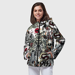 Ветровка с капюшоном женская Японский самурай и драконы паттерн, цвет: 3D-черный — фото 2