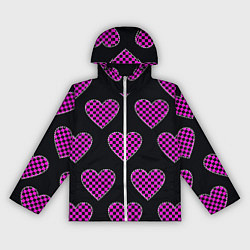 Ветровка с капюшоном женская Эмо клетчатый паттерн - сердце черно розовое, цвет: 3D-белый