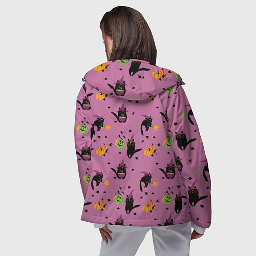 Женская ветровка Хэллоуин и кот ведьмы / 3D-Черный – фото 4