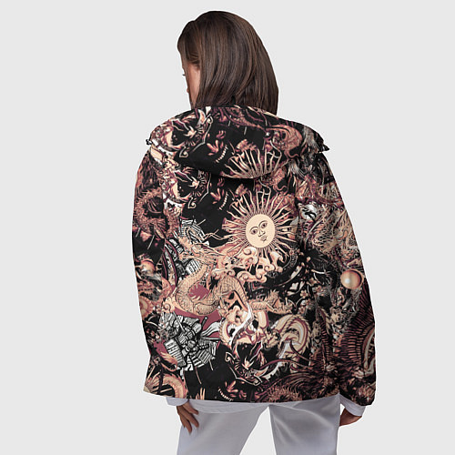 Женская ветровка Драконы самурай и феникс / 3D-Черный – фото 4