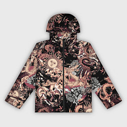 Ветровка с капюшоном женская Драконы самурай и феникс, цвет: 3D-черный