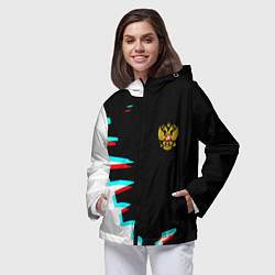 Ветровка с капюшоном женская Герб текстура глитч, цвет: 3D-черный — фото 2