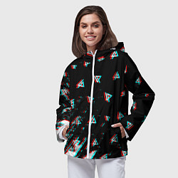 Ветровка с капюшоном женская Linkin park glitch patern, цвет: 3D-белый — фото 2