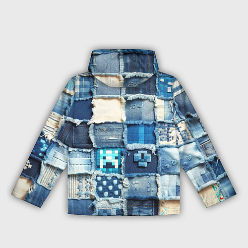 Женская ветровка Minecraft на пэчворк дениме / 3D-Белый – фото 2