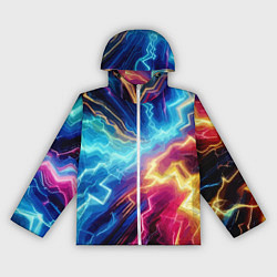 Ветровка с капюшоном женская Разряд неоновых молний - нейроарт, цвет: 3D-белый